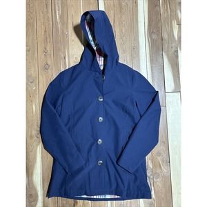 L.L.Bean Easy-Care Coat Blue Womens Size Medium Hooded Button Front 280805